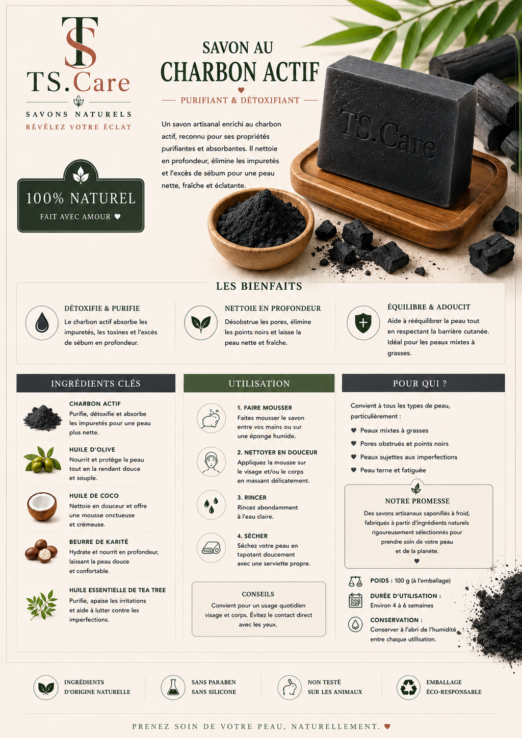 Savon au Charbon Actif – Purifiant & Détoxifiant | TS.Care