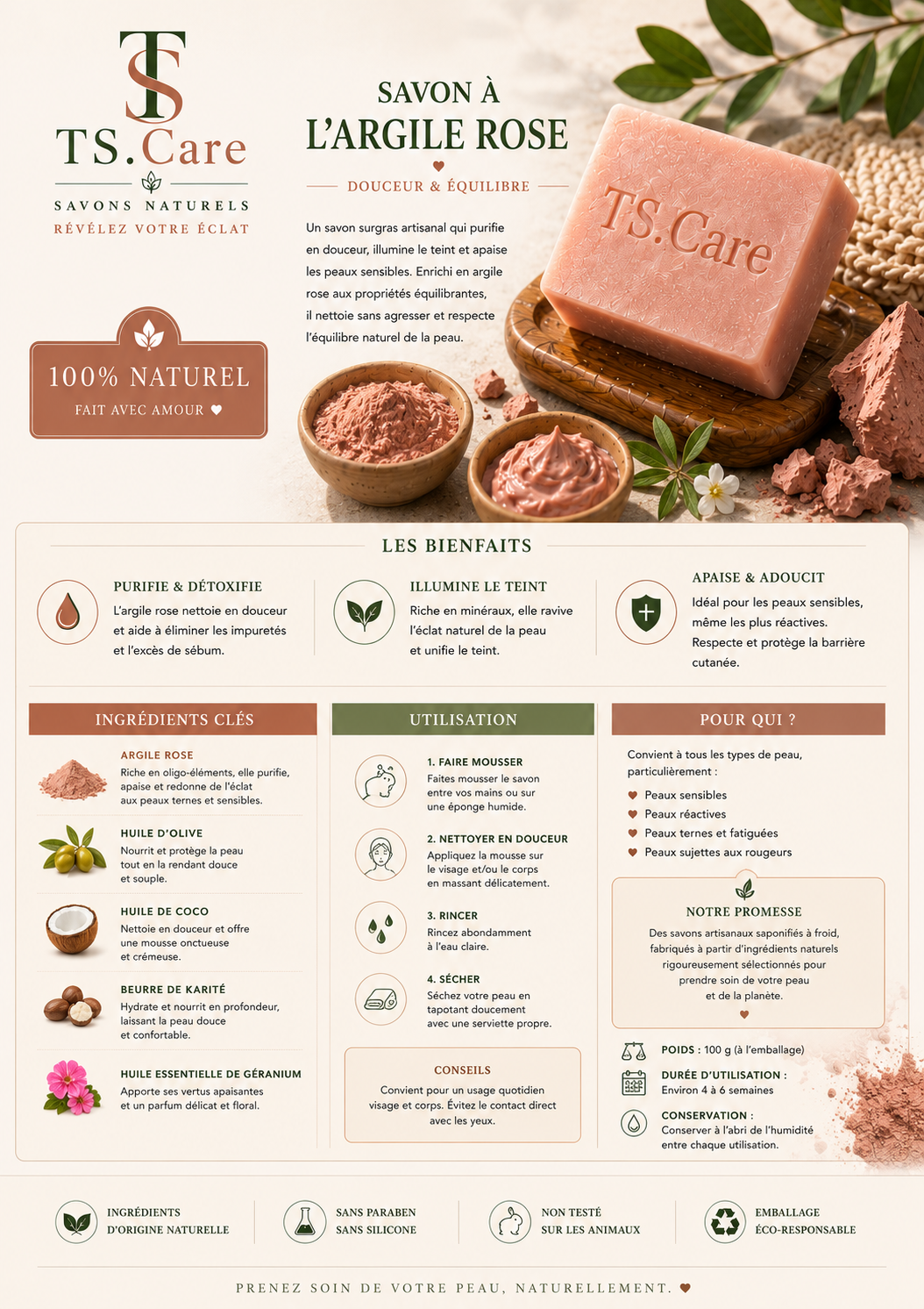 Savon à l’Argile Rose – Douceur & Équilibre | TS.Care