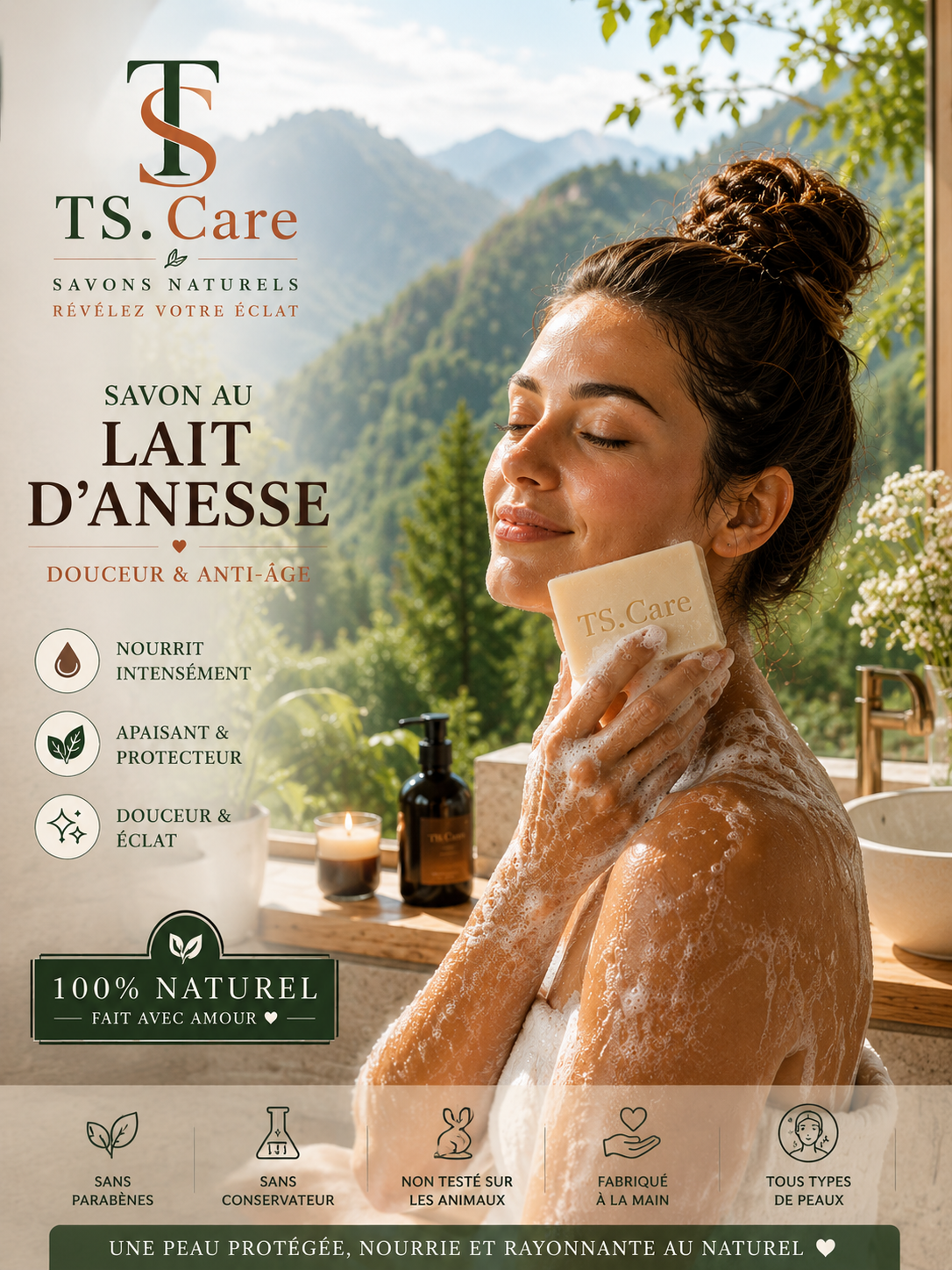 Savon au Lait d’Ânesse – Douceur & Anti-Âge | TS.Care