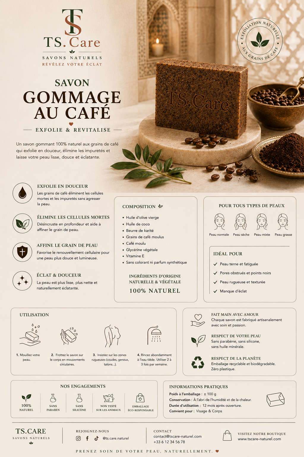 Savon Gommage au Café – Exfolie & Revitalise | TS.Care