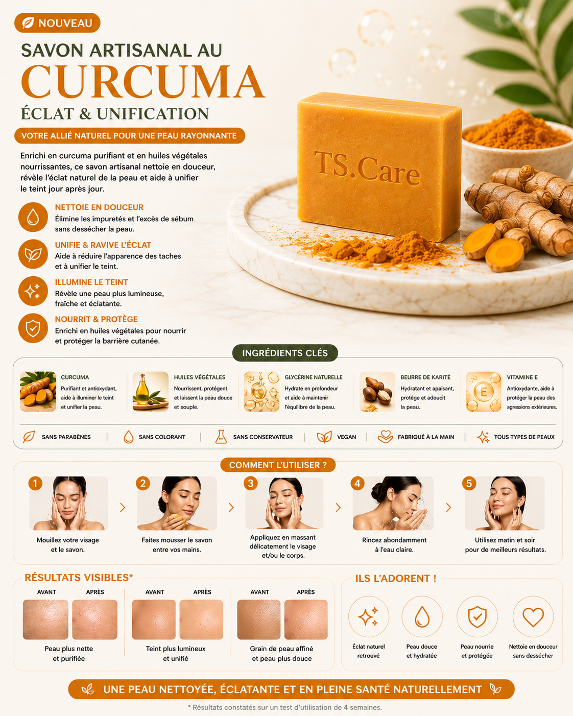 Savon Artisanal au Curcuma – Éclat & Unification | TS.Care