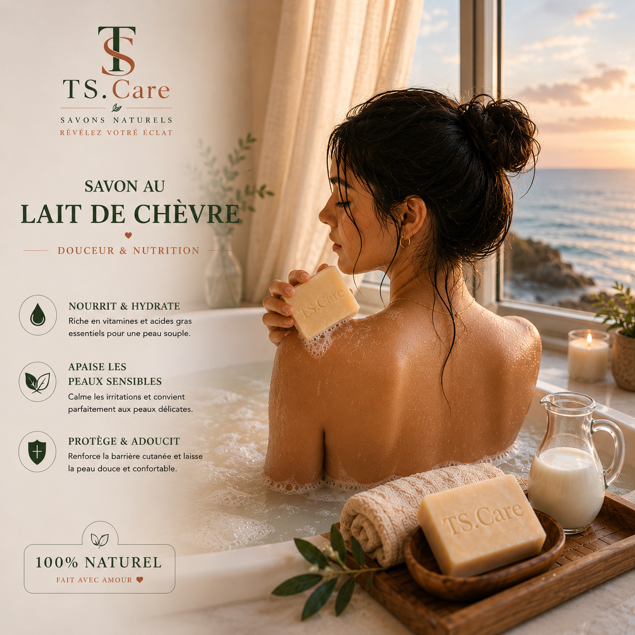 Savon au Lait de Chèvre – Douceur & Nutrition | TS.Care